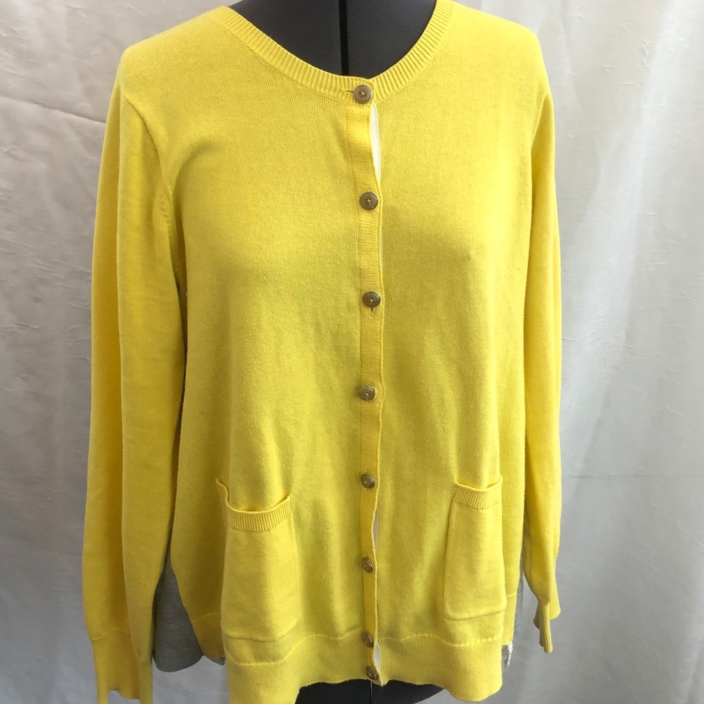 CAbi love Carol  Belle yellow and gray cardigan with lace cami, XL, EUC